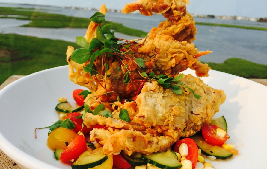 Soft Shell Crab over Local Peach Salsa Edible Delmarva